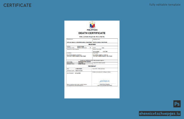 Philippinische Personenstandsurkunde (Sterbeurkunde) – Beispiel als Word- und PDF-Datei